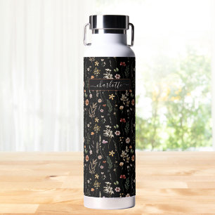 Botella De Agua Patrón de flores silvestres bonitas acuarela perso