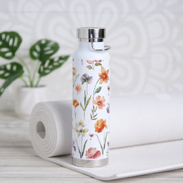 Botella De Agua Patrón de flores silvestres coloridas modernas