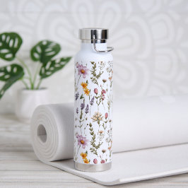 Botella De Agua Patrón de flores silvestres rosa púrpura