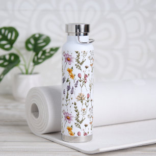 Botella De Agua Patrón de flores silvestres rosa púrpura