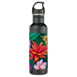 Botella De Agua Patrón de flores tropicales coloridas