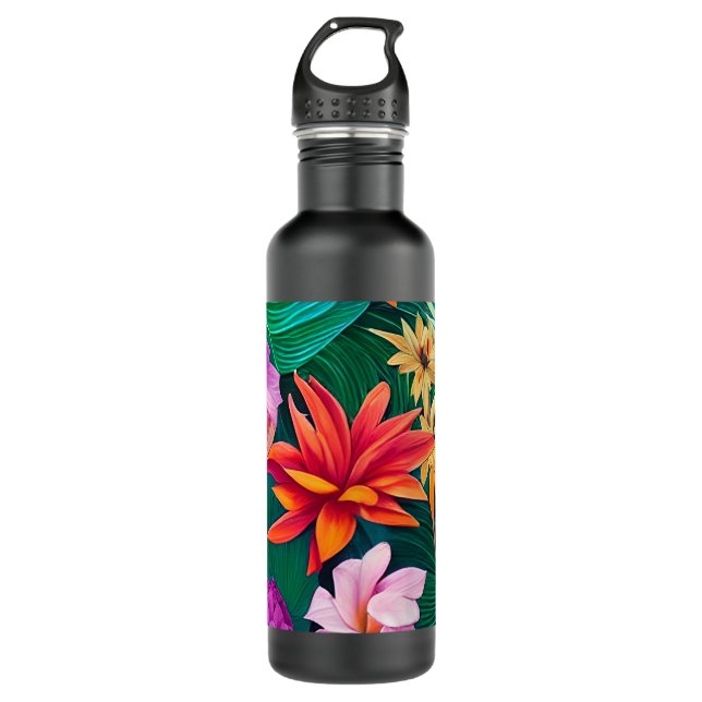 Botella De Agua Patrón de flores tropicales coloridas (Anverso)