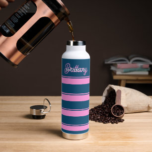 Botella De Agua Patrón de franjas azul y rosa personalizado