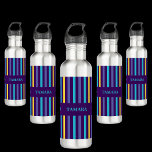 Botella De Agua Patrón de franjas coloreadas personalizadas<br><div class="desc">Estampado colorido personalizado Patrón botella de agua de acero inoxidable. Personalizar con tu nombre para una moda de aspecto jovial.</div>