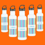 Botella De Agua Patrón de franjas coloreadas personalizadas<br><div class="desc">Estampado colorido personalizado Patrón botella de agua de acero inoxidable. Personalizar con tu nombre para una moda de aspecto jovial.</div>