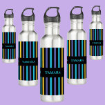Botella De Agua Patrón de franjas coloreadas personalizadas<br><div class="desc">Estampado colorido personalizado Patrón botella de agua de acero inoxidable. Personalizar con tu nombre para una moda de aspecto jovial.</div>