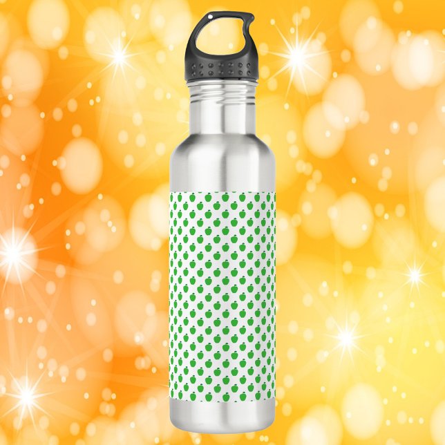 Botella De Agua Patrón de frutas de manzana verde (A water bottle with a pattern of green apples.)