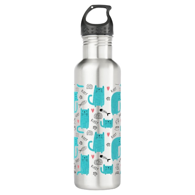 Botella De Agua Patrón de gato Robin Egg Blue Cute (Anverso)