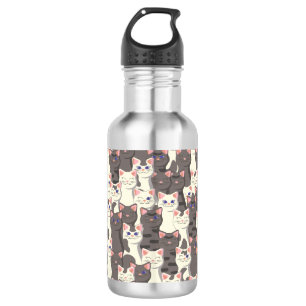 Botella De Agua Patrón de gatos blancos y grises