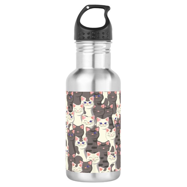 Botella De Agua Patrón de gatos blancos y grises (Anverso)