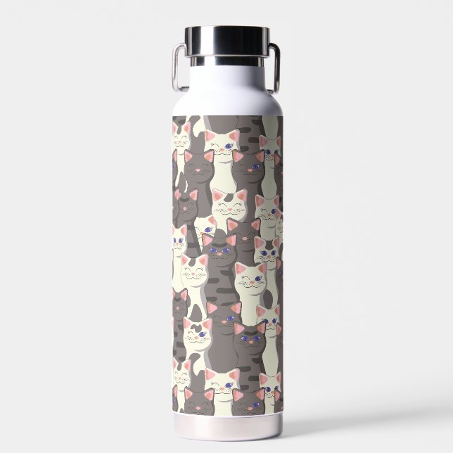 Botella De Agua Patrón de gatos blancos y grises (Delantero)