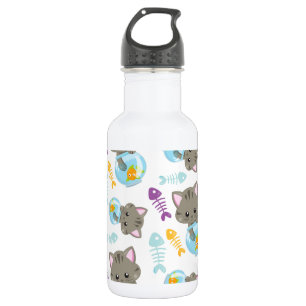 Botella De Agua Patrón de gatos, gatos lindos, gatitos, peces