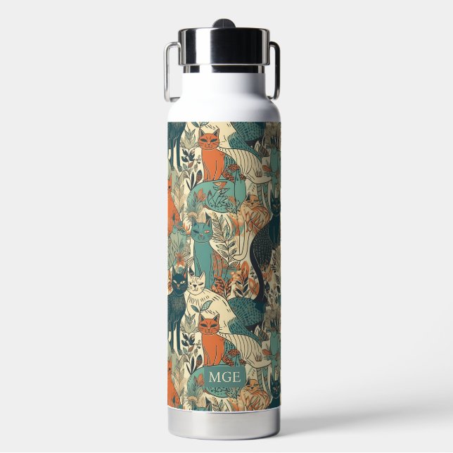 Botella De Agua Patrón de gatos monográficos personalizados (Frente)