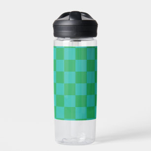 Botella De Agua Patrón de Gingham de Green Blue Checkered