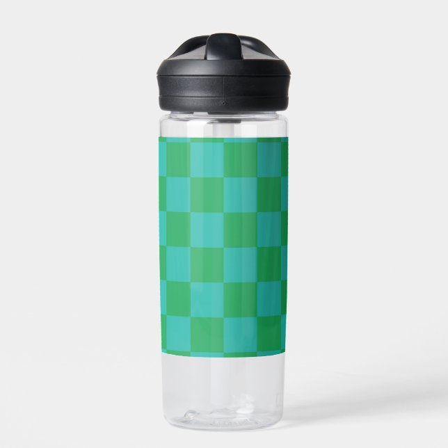 Botella De Agua Patrón de Gingham de Green Blue Checkered (Delante)