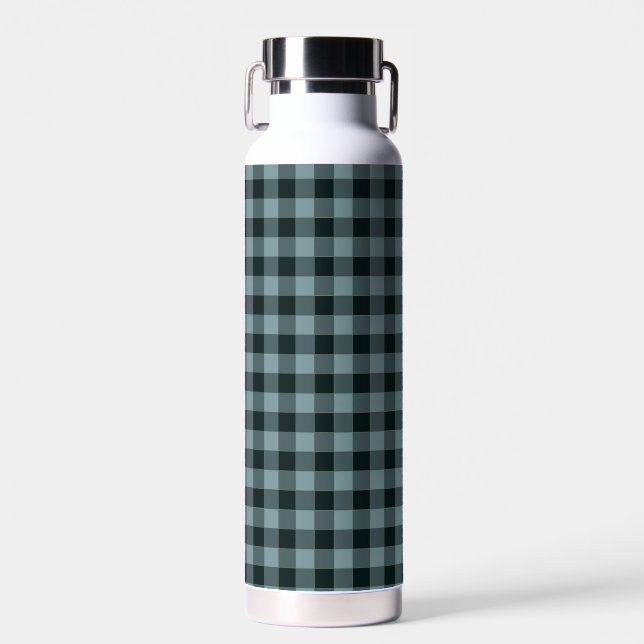 Botella De Agua Patrón de Gingham negro azul (Delantero)