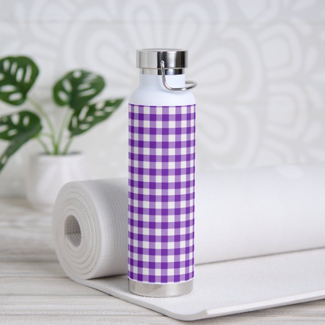 Botella De Agua Patrón de Gingham púrpura y blanca (Yoga)