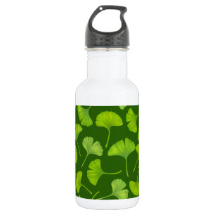 Botella De Agua Patrón de Ginkgo en verde oscuro