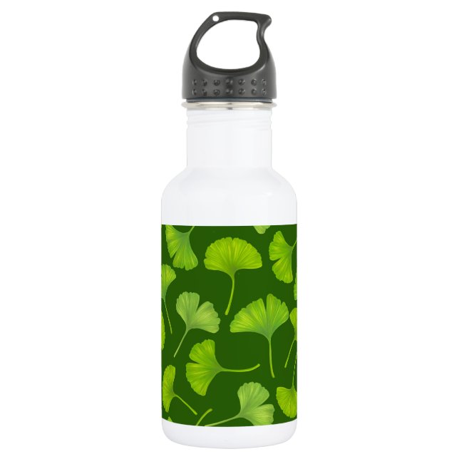 Botella De Agua Patrón de Ginkgo en verde oscuro (Anverso)