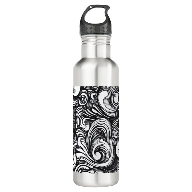 Botella De Agua Patrón De Giro Blanco Y Negro (Anverso)