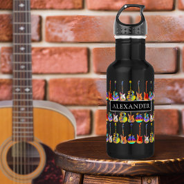 Botella De Agua patrón de guitarra colorido en nombre de agregado 
