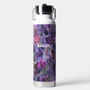 Botella De Agua Patrón de hoja colorida de rosa y púrpura