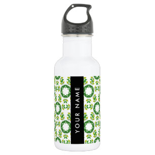 Botella De Agua Patrón de Hoja, Hojas Verdes, Tu Nombre
