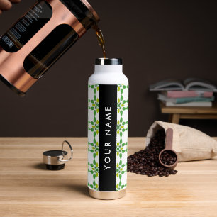 Botella De Agua Patrón de Hoja, Hojas Verdes, Tu Nombre