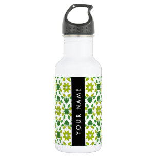 Botella De Agua Patrón de Hoja, Hojas Verdes, Tu Nombre