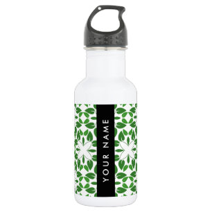 Botella De Agua Patrón de Hoja, Hojas Verdes, Tu Nombre