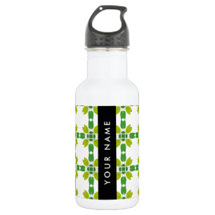 Botella De Agua Patrón de Hoja, Hojas Verdes, Tu Nombre
