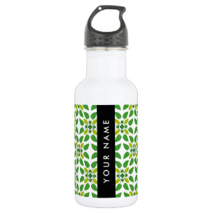Botella De Agua Patrón de Hoja, Hojas Verdes, Tu Nombre