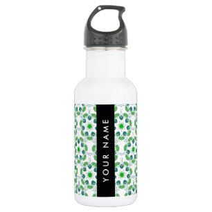 Botella De Agua Patrón de Hoja, Hojas Verdes, Tu Nombre