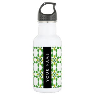 Botella De Agua Patrón de Hoja, Hojas Verdes, Tu Nombre