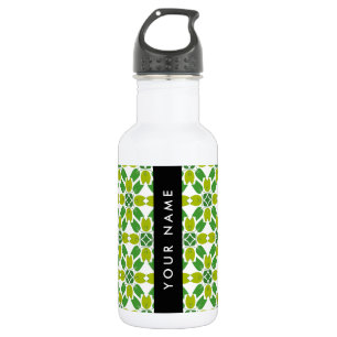 Botella De Agua Patrón de hojas, hojas verdes, tu nombre