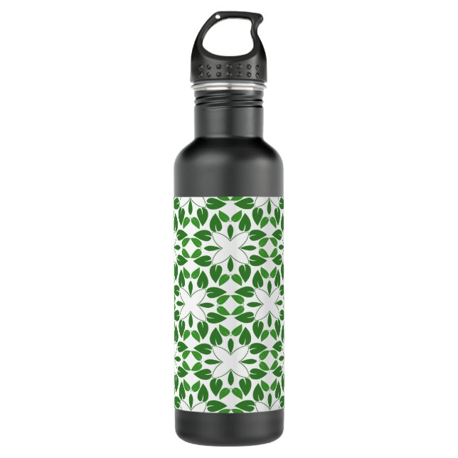 Botella De Agua Patrón De Hojas, Patrón De Hojas, Hojas Verdes (Anverso)
