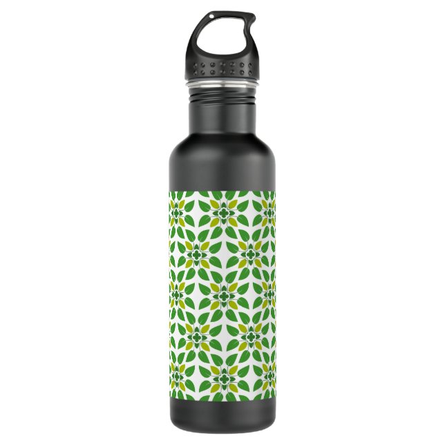 Botella De Agua Patrón De Hojas, Patrón De Hojas, Hojas Verdes (Anverso)