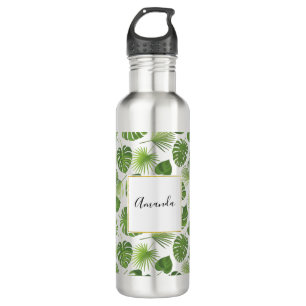 Botella De Agua Patrón de hojas tropicales verdes y elegantes