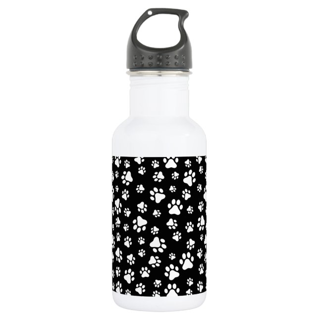 Botella De Agua Patrón de huellas de patas, huellas de patas, negr (Anverso)