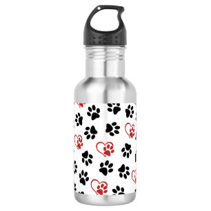 Botella De Agua Patrón de huellas de patas, patas negras, patas ro