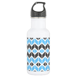 Botella De Agua Patrón de hueso geométrico gris azul moderno