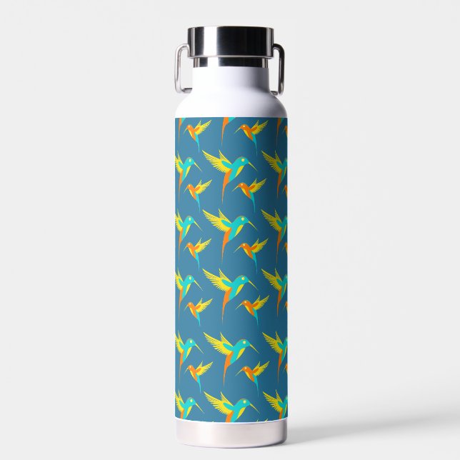 Botella De Agua Patrón de Hummingbirds exótico Azul (Delantero)