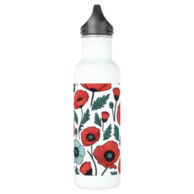 Botella De Agua Patrón de Ilustracion de las flores de adormidera  (Izquierda)