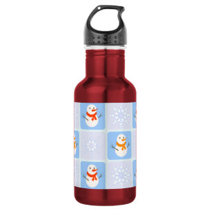 Botella De Agua Patrón de invierno de snowman y copos de nieve