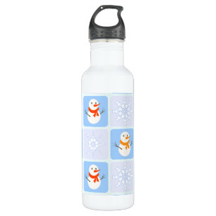 Botella De Agua Patrón de invierno de snowman y copos de nieve