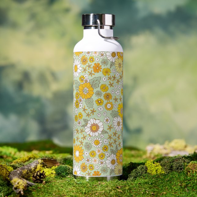 Botella De Agua Patrón de jardín floral amarillo (Exterior)