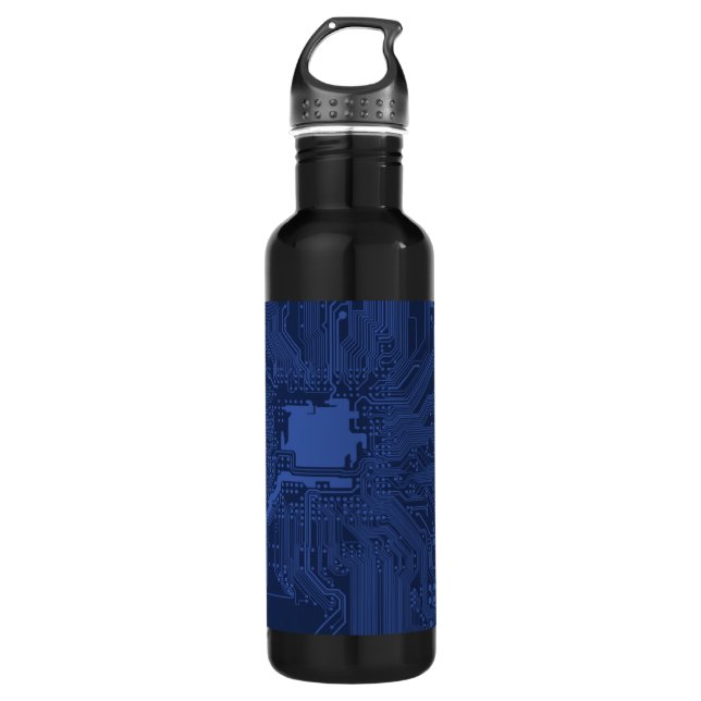 Botella De Agua Patrón de la tarjeta madre azul geek (Anverso)