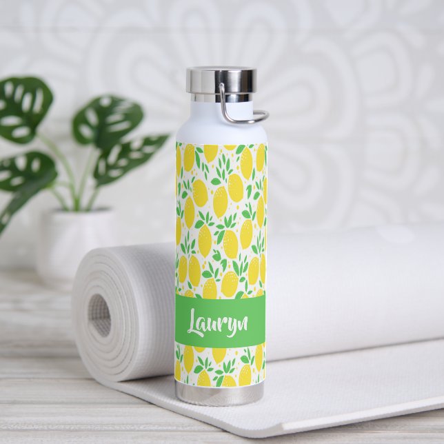 Botella De Agua Patrón de limón de nombre personalizado (Yoga)