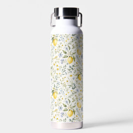 Botella De Agua Patrón de limón y flores silvestres de estilo fran