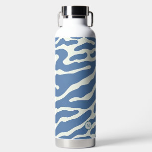 Botella De Agua Patrón de líneas onduladas con abstracto azul y cr